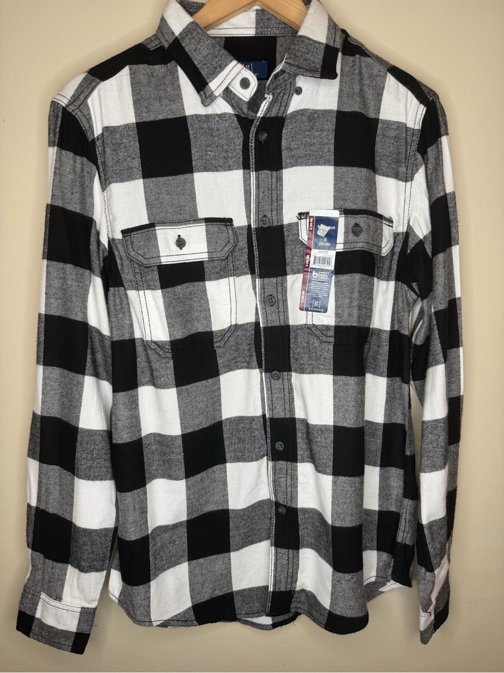 George Black & White Buffalo Plaid Button-Down Shirt